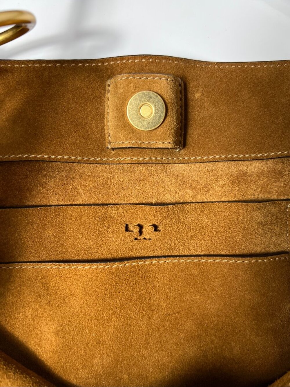 TORY BURCH Farrah Suede Tote Bag - Classic Brown/Tiramisu with Gold Hardware - Picture 10 of 10